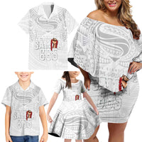 Super Samoa-Six Eight Five to The World Family Matching Off Shoulder Short Dress and Hawaiian Shirt Traditional Samoan Tattoo All White