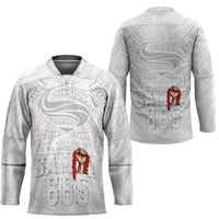 Super Samoa-Six Eight Five to The World Hockey Jersey Traditional Samoan Tattoo All White