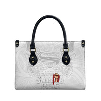 Super Samoa-Six Eight Five to The World Leather Bag Traditional Samoan Tattoo All White LT03 - Polynesian Pride