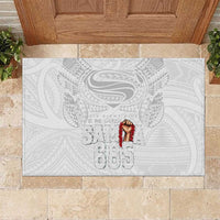 Super Samoa-Six Eight Five to The World Rubber Doormat Traditional Samoan Tattoo All White