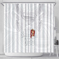 Super Samoa-Six Eight Five to The World Shower Curtain Traditional Samoan Tattoo All White