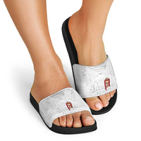 Super Samoa-Six Eight Five to The World Slide Sandals Traditional Samoan Tattoo All White