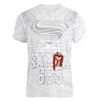 Super Samoa-Six Eight Five to The World Women V-Neck T-Shirt Traditional Samoan Tattoo All White