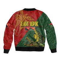 Sepik River Crocodile & Arts Festival Sleeve Zip Bomber Jacket Bird-of-paradise Melanesian Tattoo