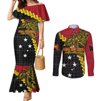 Papua New Guinea Independence Day Couples Matching Mermaid Dress and Long Sleeve Button Shirt Bird-of-paradise Melanesian Tattoo