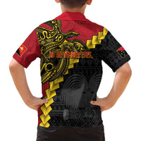 Papua New Guinea Independence Day Family Matching Off Shoulder Short Dress and Hawaiian Shirt Bird-of-paradise Melanesian Tattoo