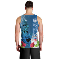 Polynesian Fiji Men Tank Top Shark and Hibiscus Tapa Pattern Blue Version LT03 - Polynesian Pride
