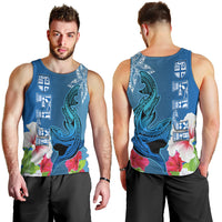 Polynesian Fiji Men Tank Top Shark and Hibiscus Tapa Pattern Blue Version LT03 - Polynesian Pride