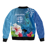 Custom Polynesian Fiji Bomber Jacket Shark and Hibiscus Tapa Pattern Blue Version LT03 - Polynesian Pride