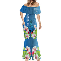 Custom Polynesian Fiji Mermaid Dress Shark and Hibiscus Tapa Pattern Blue Version LT03 - Polynesian Pride