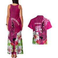 Custom Polynesian Fiji Couples Matching Tank Maxi Dress and Hawaiian Shirt Shark and Hibiscus Tapa Pattern Purple Version LT03 - Polynesian Pride