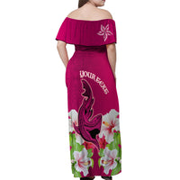 Custom Polynesian Fiji Off Shoulder Maxi Dress Shark and Hibiscus Tapa Pattern Purple Version LT03 - Polynesian Pride