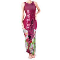 Custom Polynesian Fiji Tank Maxi Dress Shark and Hibiscus Tapa Pattern Purple Version LT03 Women Pink - Polynesian Pride