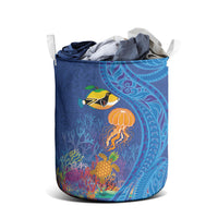 Hawaiian Funny Fruits Sea Animals Laundry Basket Mango Reef Triggerfish and Pineapple Turtle and Mandarin Jellyfish LT03 - Polynesian Pride