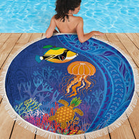 Hawaiian Funny Fruits Sea Animals Beach Blanket Mango Reef Triggerfish and Pineapple Turtle and Mandarin Jellyfish LT03 - Polynesian Pride