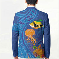 Hawaiian Funny Fruits Sea Animals Blazer Mango Reef Triggerfish and Pineapple Turtle and Mandarin Jellyfish LT03 - Polynesian Pride