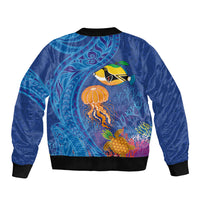 Hawaiian Funny Fruits Sea Animals Bomber Jacket Mango Reef Triggerfish and Pineapple Turtle and Mandarin Jellyfish LT03 - Polynesian Pride