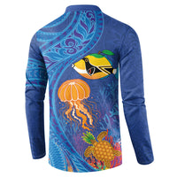 Hawaiian Funny Fruits Sea Animals Button Sweatshirt Mango Reef Triggerfish and Pineapple Turtle and Mandarin Jellyfish LT03 - Polynesian Pride