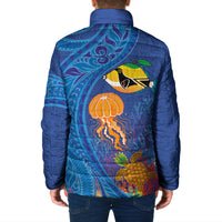Hawaiian Funny Fruits Sea Animals Padded Jacket Mango Reef Triggerfish and Pineapple Turtle and Mandarin Jellyfish