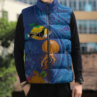 Hawaiian Funny Fruits Sea Animals Sleeveless Puffer Jacket Mango Reef Triggerfish and Pineapple Turtle and Mandarin Jellyfish LT03 - Polynesian Pride