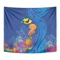Hawaiian Funny Fruits Sea Animals Tapestry Mango Reef Triggerfish and Pineapple Turtle and Mandarin Jellyfish LT03 - Polynesian Pride