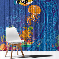 Hawaiian Funny Fruits Sea Animals Window Curtain Mango Reef Triggerfish and Pineapple Turtle and Mandarin Jellyfish LT03 - Polynesian Pride