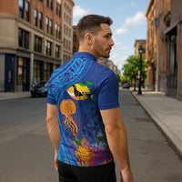 Hawaiian Funny Fruits Sea Animals Zipper Polo Shirt Mango Reef Triggerfish and Pineapple Turtle and Mandarin Jellyfish LT03 - Polynesian Pride