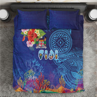 Fiji Day Bedding Set Coral Reef with Tapa Motifs and Hibiscus Ocean Vibe LT03 Blue - Polynesian Pride