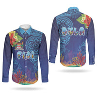 Fiji Day Couples Matching Short Sleeve Bodycon Dress and Long Sleeve Button Shirt Coral Reef with Tapa Motifs and Hibiscus Ocean Vibe LT03 - Polynesian Pride