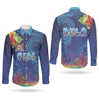 Fiji Day Couples Matching Summer Maxi Dress and Long Sleeve Button Shirt Coral Reef with Tapa Motifs and Hibiscus Ocean Vibe LT03 - Polynesian Pride