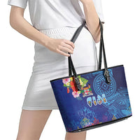 Fiji Day Leather Tote Bag Coral Reef with Tapa Motifs and Hibiscus Ocean Vibe LT03 - Polynesian Pride