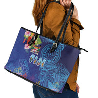 Fiji Day Leather Tote Bag Coral Reef with Tapa Motifs and Hibiscus Ocean Vibe LT03 - Polynesian Pride
