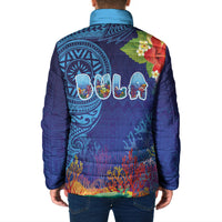 Fiji Day Padded Jacket Coral Reef with Tapa Motifs and Hibiscus Ocean Vibe LT03 - Polynesian Pride