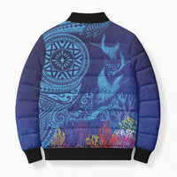 Fijian Tribal Manta Ray Bomber Puffer Jacket Masi Motif with Coral Reef Ocean Vibe LT03 - Polynesian Pride