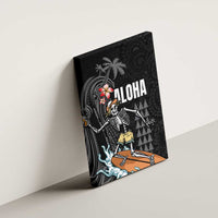 Hawaiian Halloween Skeleton Surfing Canvas Wall Art Polynesian Tribal Tattoo and Hawaiian Pattern