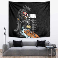 Hawaiian Halloween Skeleton Surfing Tapestry Polynesian Tribal Tattoo and Hawaiian Pattern LT03 Black - Polynesian Pride