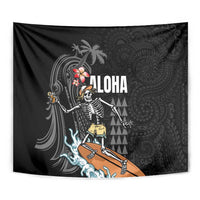 Hawaiian Halloween Skeleton Surfing Tapestry Polynesian Tribal Tattoo and Hawaiian Pattern LT03 - Polynesian Pride