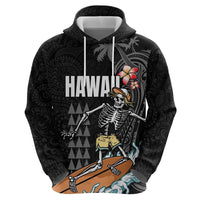 Hawaiian Halloween Skeleton Surfing Zip Hoodie Polynesian Tribal Tattoo and Hawaiian Pattern