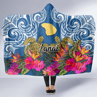 Hawaii Lanai Island Hooded Blanket Hibiscus Turle and Map with Polynesian Spiral LT03 - Polynesian Pride