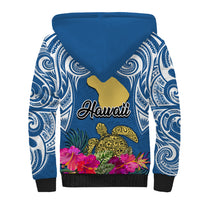 Hawaii Lanai Island Sherpa Hoodie Hibiscus Turle and Map with Polynesian Spiral LT03 - Polynesian Pride