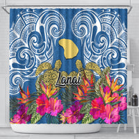 Hawaii Lanai Island Shower Curtain Hibiscus Turle and Map with Polynesian Spiral LT03 - Polynesian Pride
