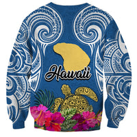 Hawaii Lanai Island Sweatshirt Hibiscus Turle and Map with Polynesian Spiral LT03 - Polynesian Pride