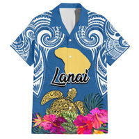 Custom Hawaii Lanai Island Hawaiian Shirt Hibiscus Turle and Map with Polynesian Spiral LT03 Blue - Polynesian Pride