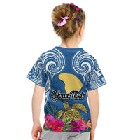 Custom Hawaii Lanai Island Kid T Shirt Hibiscus Turle and Map with Polynesian Spiral LT03 - Polynesian Pride