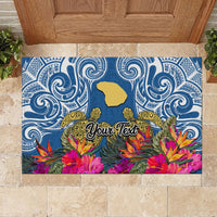 Custom Hawaii Lanai Island Rubber Doormat Hibiscus Turle and Map with Polynesian Spiral LT03 - Polynesian Pride