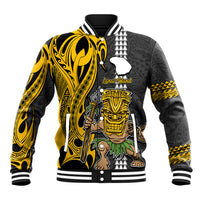 Hawaii Lanai Island Baseball Jacket Hawaiian Warrior and Kakau Symbols Abstract Tattoo LT03 Unisex Yellow - Polynesian Pride