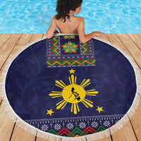 Philippines Merry Christmas Beach Blanket Maligayang Pasko with Parol and Xmas Pattern Barong Style