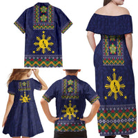 Philippines Merry Christmas Family Matching Off Shoulder Maxi Dress and Hawaiian Shirt Maligayang Pasko with Parol and Xmas Pattern Barong Style