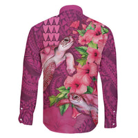 Hawaiian Turtle Love Couple Family Matching Puletasi and Hawaiian Shirt - Sweet Hibiscus and Kakau Pattern Rose Color