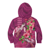 Hawaiian Turtle Love Couple Kid Hoodie - Sweet Hibiscus and Kakau Pattern Rose Color